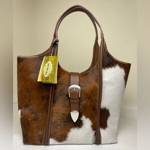 Cavalcanti Leather Cowhide Made in Italy Brown & White Handbag NEW